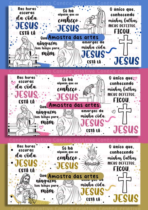 Arte Avulsa –  Jesus tá lá 03 versões - Unisex, Feminina, Masculina (Dourada, Rosa, Azul) - Imagem 4