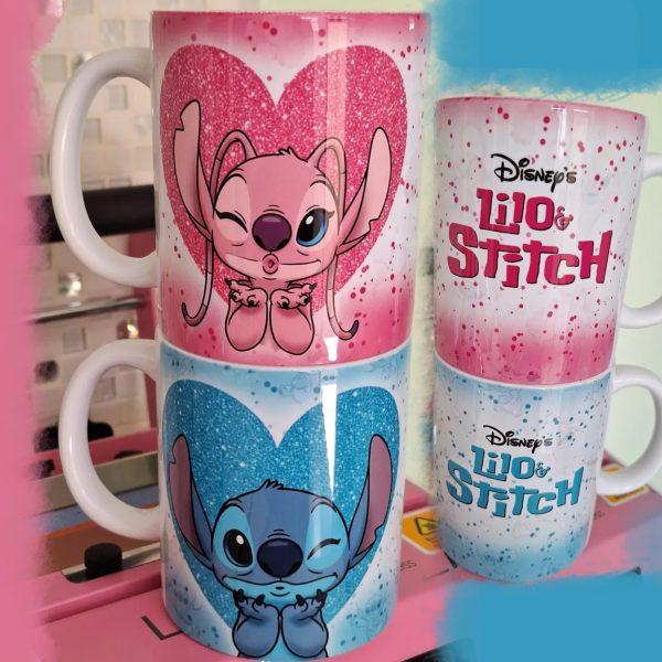 Arte Avulsa –  Stitch e Angel - Coração Glitter - Imagem 1